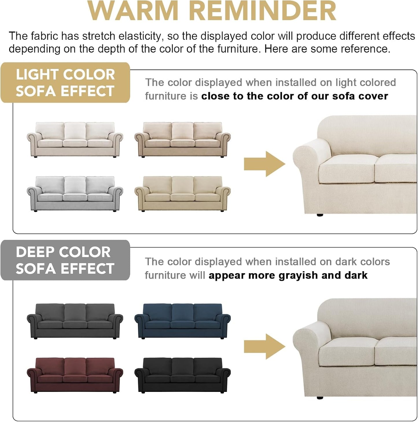 H.VERSAILTEX 4 Piece Stretch Couch Covers for 3 Cushion Couch Sofa Furniture Slipcovers Feature Upgraded Thicker Jacquard Fabric (Sofa, Ivory)