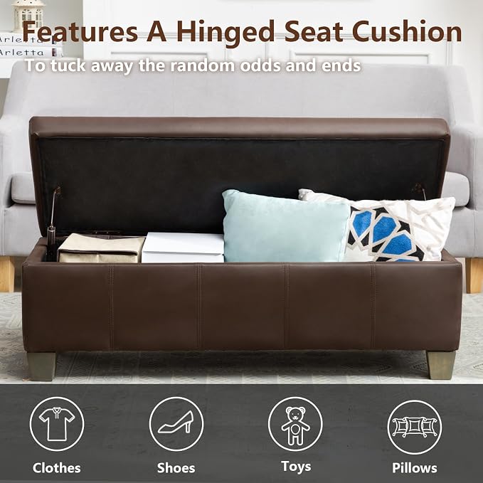 51 Inch Brown Faux Leather Ottoman - Image 6