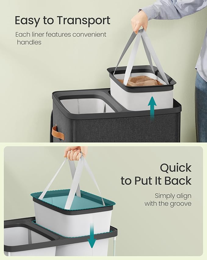 SONGMICS Laundry Basket, 44.9 Gal. Laundry Hamper, 2 Compartments, Easy Assembly - Image 5
