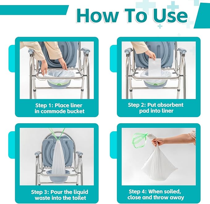 120 Pack Commode Liners with Super Absorbent Pads, Disposable Leakproof Bedside - Image 5