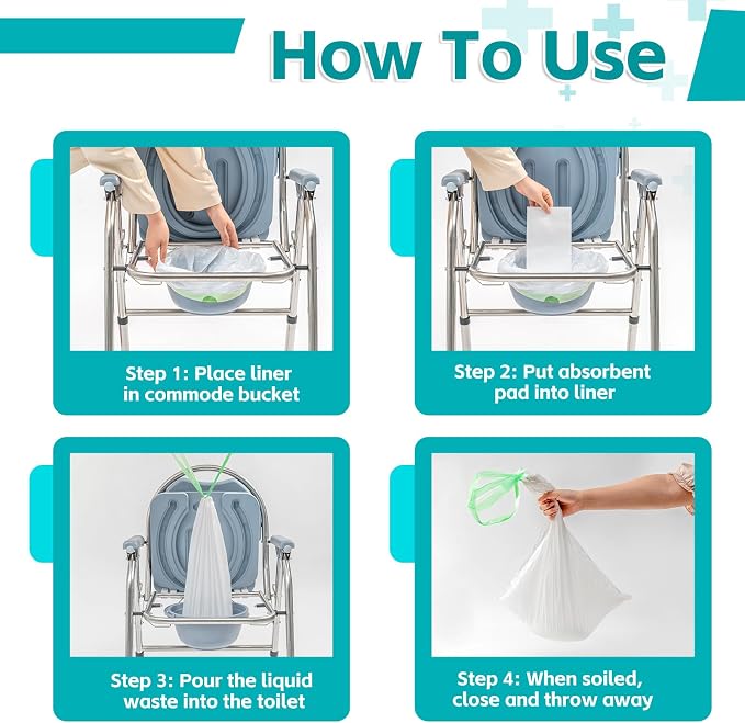 60 Pack Commode Liners with Super Absorbent Pads, Disposable Leakproof Bedside - Image 5