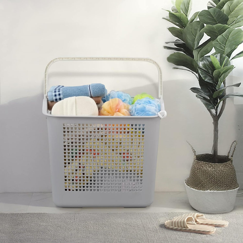 4-Pack 35 L Plastic Laundry Hamper, Storage Basket with Handle, Gray