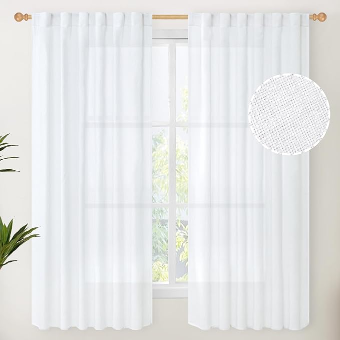 YoungsTex 63 Inch Length White Linen Curtains 2 Panels by YoungsTex