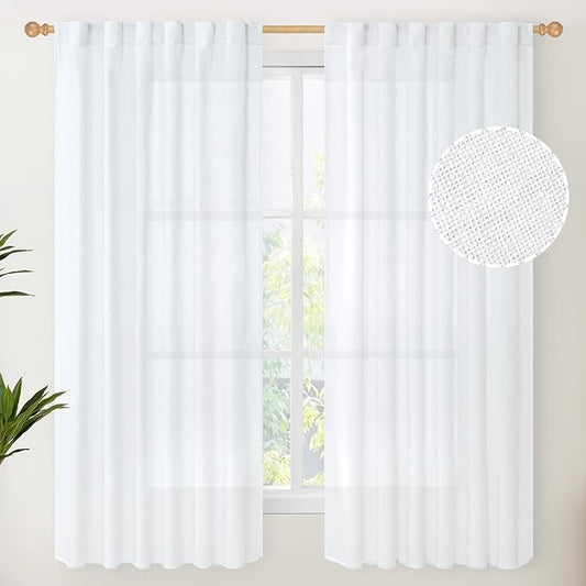 YoungsTex 63 Inch Length White Linen Curtains 2 Panels by YoungsTex