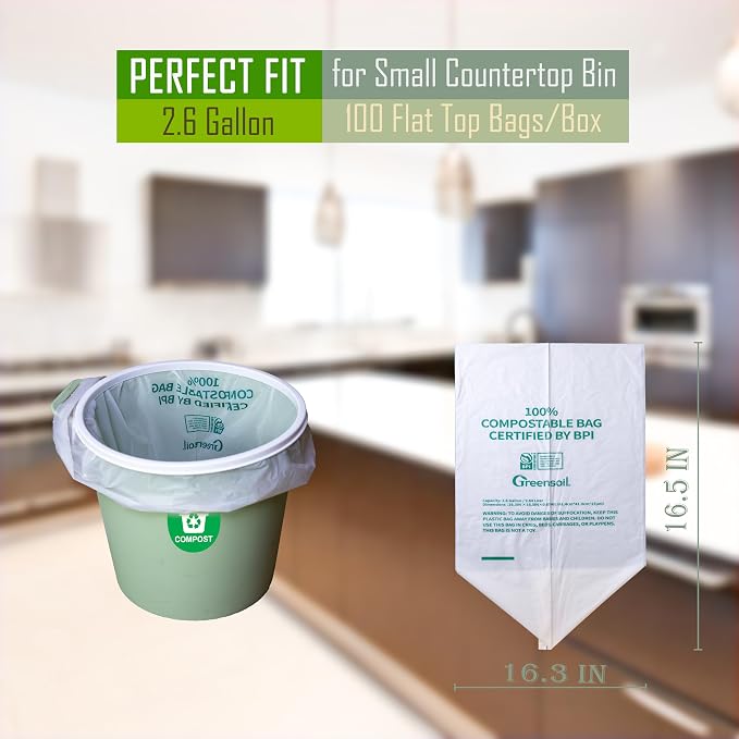 Greensoil 100% Compostable Waste Bags 2.6 Gallon, Extra Thick Kitchen Small - Image 2