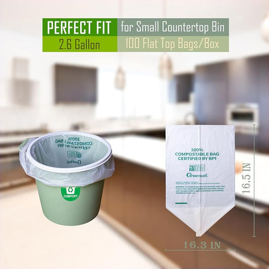 Greensoil 100% Compostable Waste Bags 2.6 Gallon, Extra Thick Kitchen Small - Image 2