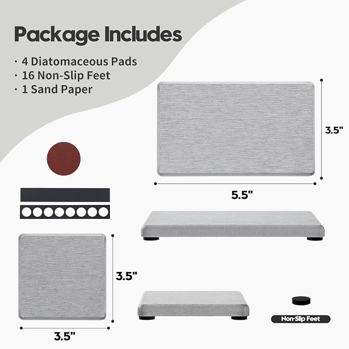 4PCS Bathroom Sink Vanity Trays, Diatomaceous Earth Quick Stone Drying Mat - Image 2