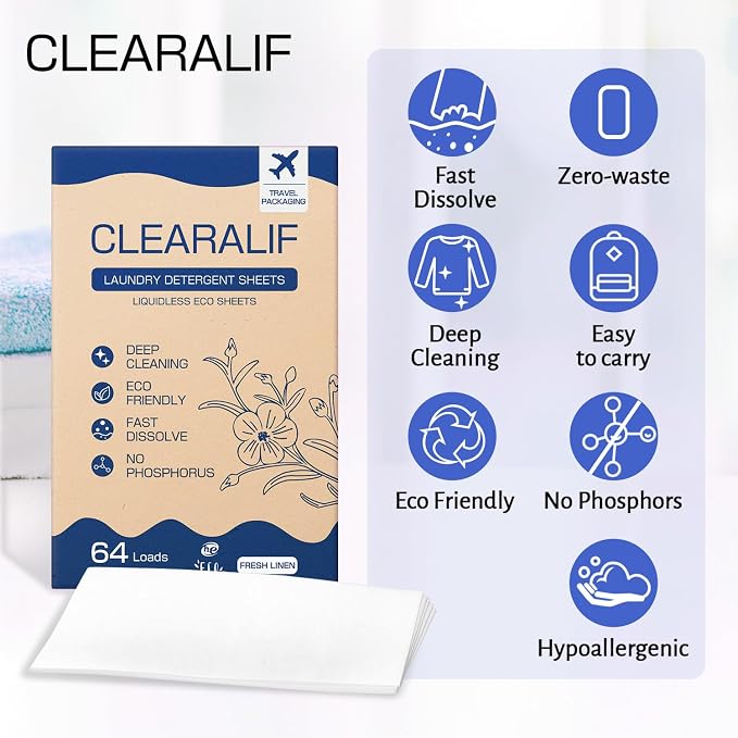 CLEARALIF Laundry Detergent Sheets, Fresh Linen, 64 Load - Image 3
