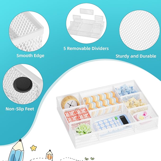 Marbrasse 2 Pack Desk Drawer Organizer, Mesh Drawer Organizer Tray - Image 6