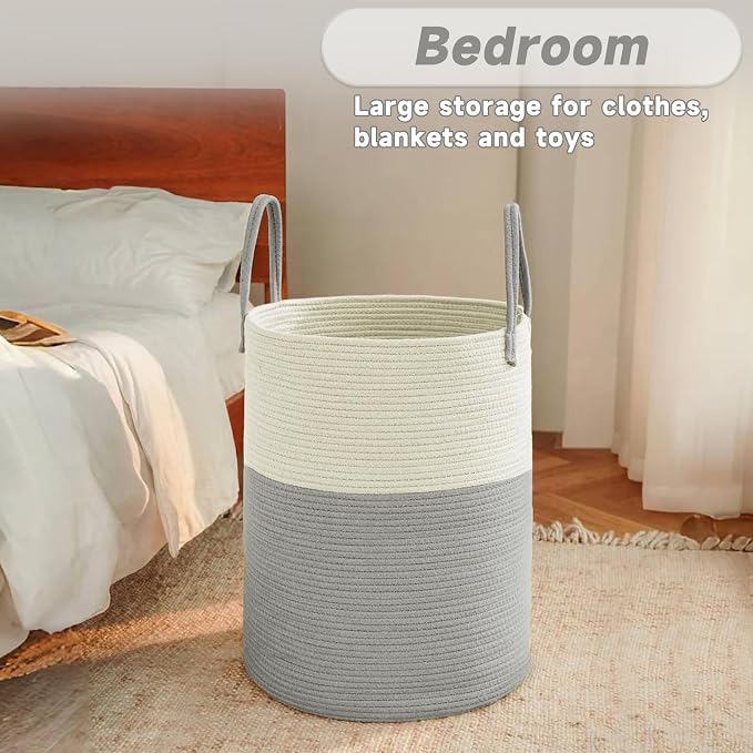 Large Woven Laundry Basket Hamper, 100L Cotton Rope Storage Bin - Image 4