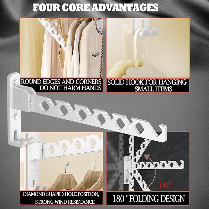 Dr.DJ Wall Mount Coat Hanger Holder White Clothes Drying Organizer Rack Garment - Image 2