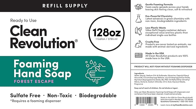 Clean Revolution Foaming Hand Soap Refill Supply Container, Ready to Use Formula - Image 6