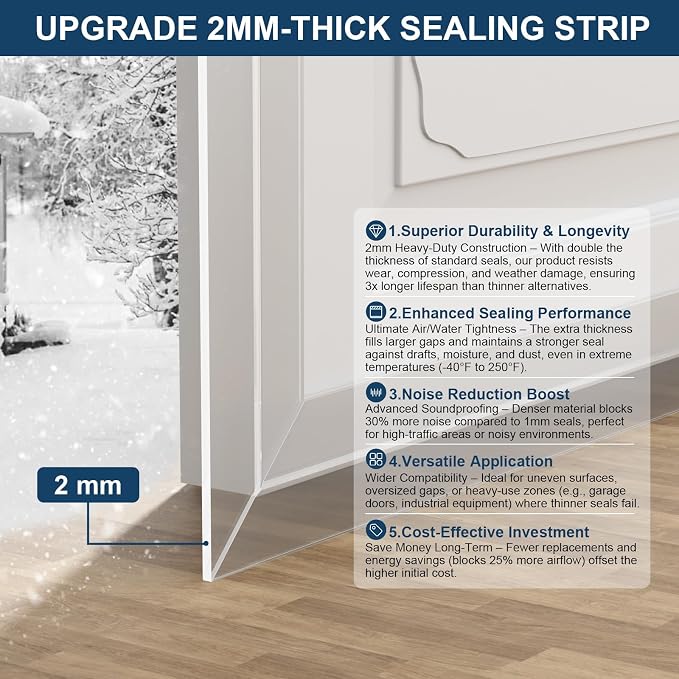 Heavy-Duty 36 ft x 3 in Weather Stripping, Extra Thick 2mm Door Draft Stopper - Image 8