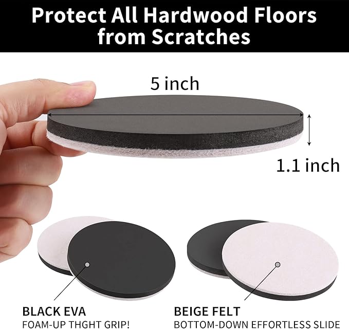 Ezprotekt 5" Round Felt Furniture Movers Sliders - Image 2