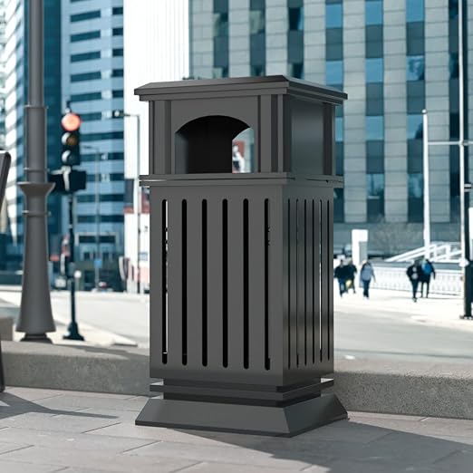 BEAMNOVA Trash Can Outdoor Top Tray Black Stainless Steel Commercial Garbage by BEAMNOVA