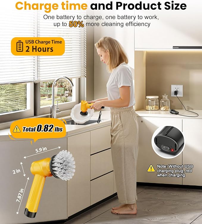 qimedo 5000mAh Battery Electric Spin Scrubber Q4, Handheld Scrubber - Image 5