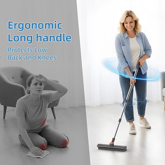 Scrub Brush with Long Handle, Floor Scrub Brush Squeegee Broom - Image 6