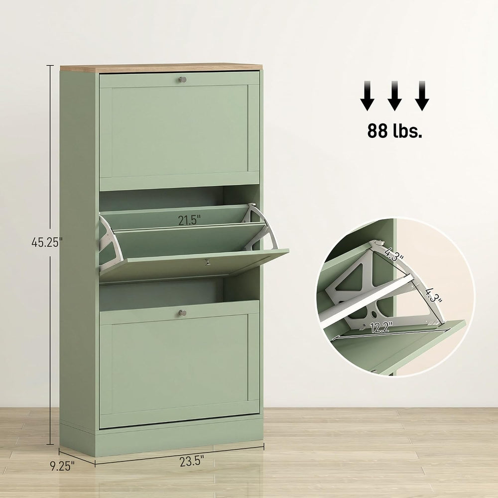HOMCOM Modern Shoe Storage Cabinet with 3 Flip Drawers, Wooden Freestanding S...