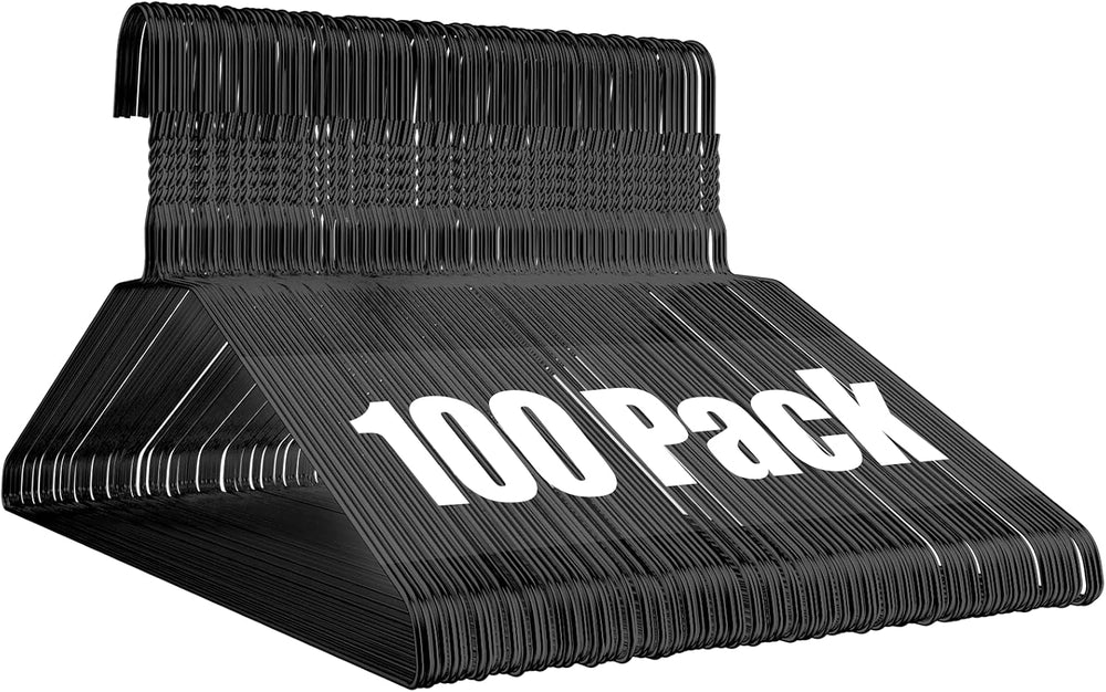 Wire Metal Clothes Hangers Bulk 100 Pack, Slim Space Saving Black