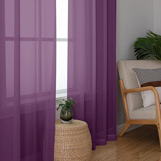 Chyhomenyc Plum Sheer Curtains 96 inches Long 2 Panels, Light Filtering Soft - Image 3