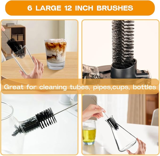 Straw Cleaner Brush Set, 6 Piece 12" Long Pipe Tube Bottle Brushes - Image 3