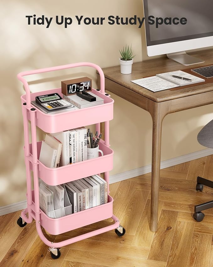 Pipishell 3 Tier Mesh Utility Cart, Rolling Metal Organization Cart - Image 7