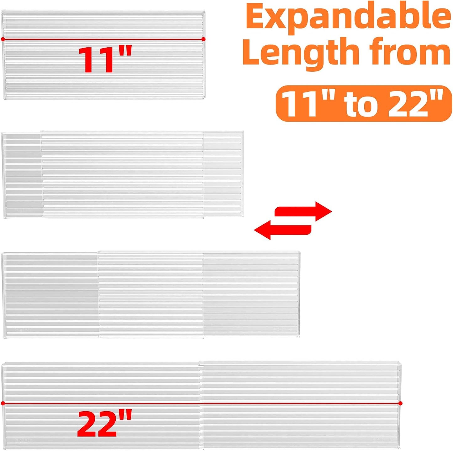 MUDEELA Clear Spice Drawer Organizer, 3 Tier- 2 Set (6 Packs) | Expandable From 11" to 22", (Jars not included), Kitchen Seasoning Organizers and Storage for Drawer