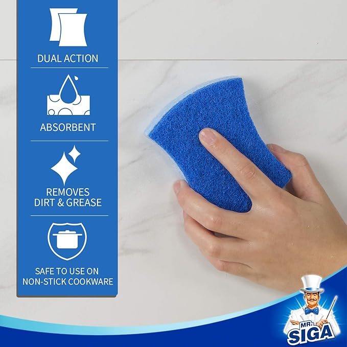 MR.SIGA Non-Scratch Cellulose Scrub Sponge, Dual-Sided Dishwashing Sponge - Image 5