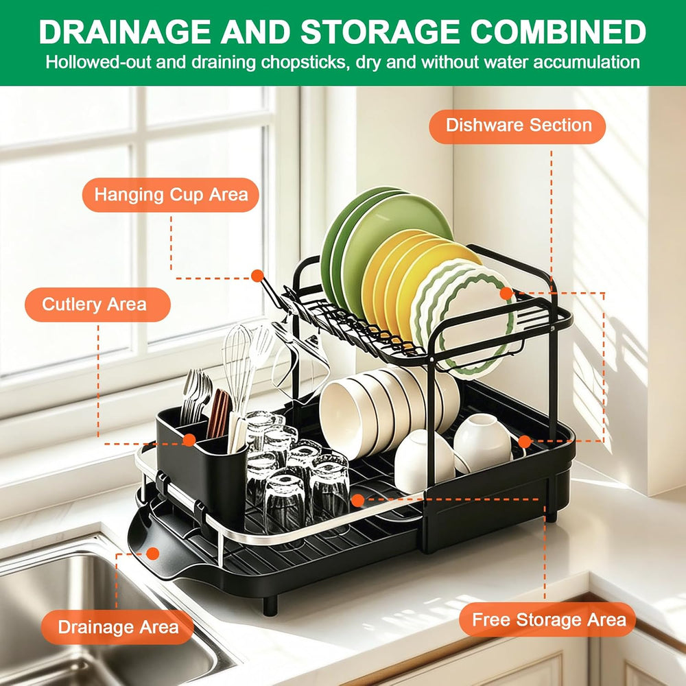 Dish Drying Rack for Kitchen Counter,2 Tier Large Expandable 15-22.4 in