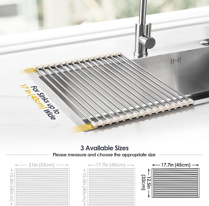Tomorotec 17.7" x 12.5" Roll Up Dish Drying Rack Over Sink Drying Rack Sink - Image 4