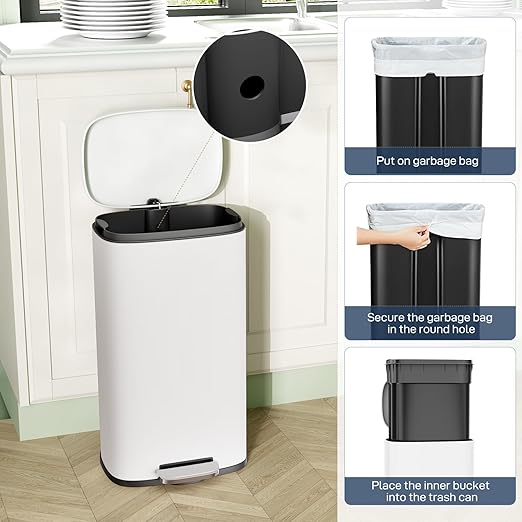 Arlopu13.2 Gallon Step Trash Can, Stainless Steel Garbage Bin, Soft-Close - Image 7