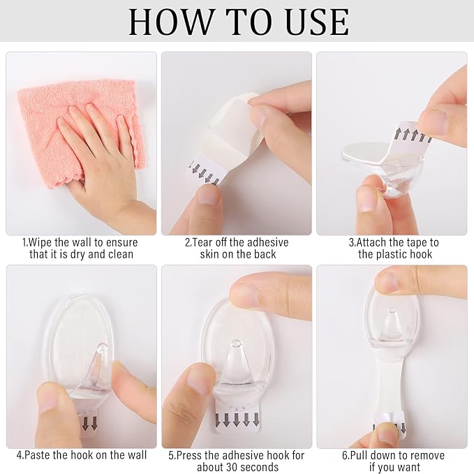 Blulu 12 Pcs Clear Adhesive Hooks - Image 4