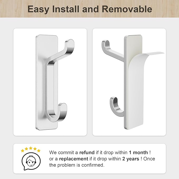 Wall Hooks for Coat and Towel: 13LB Adhesive Door Hanger Stick on - Image 3