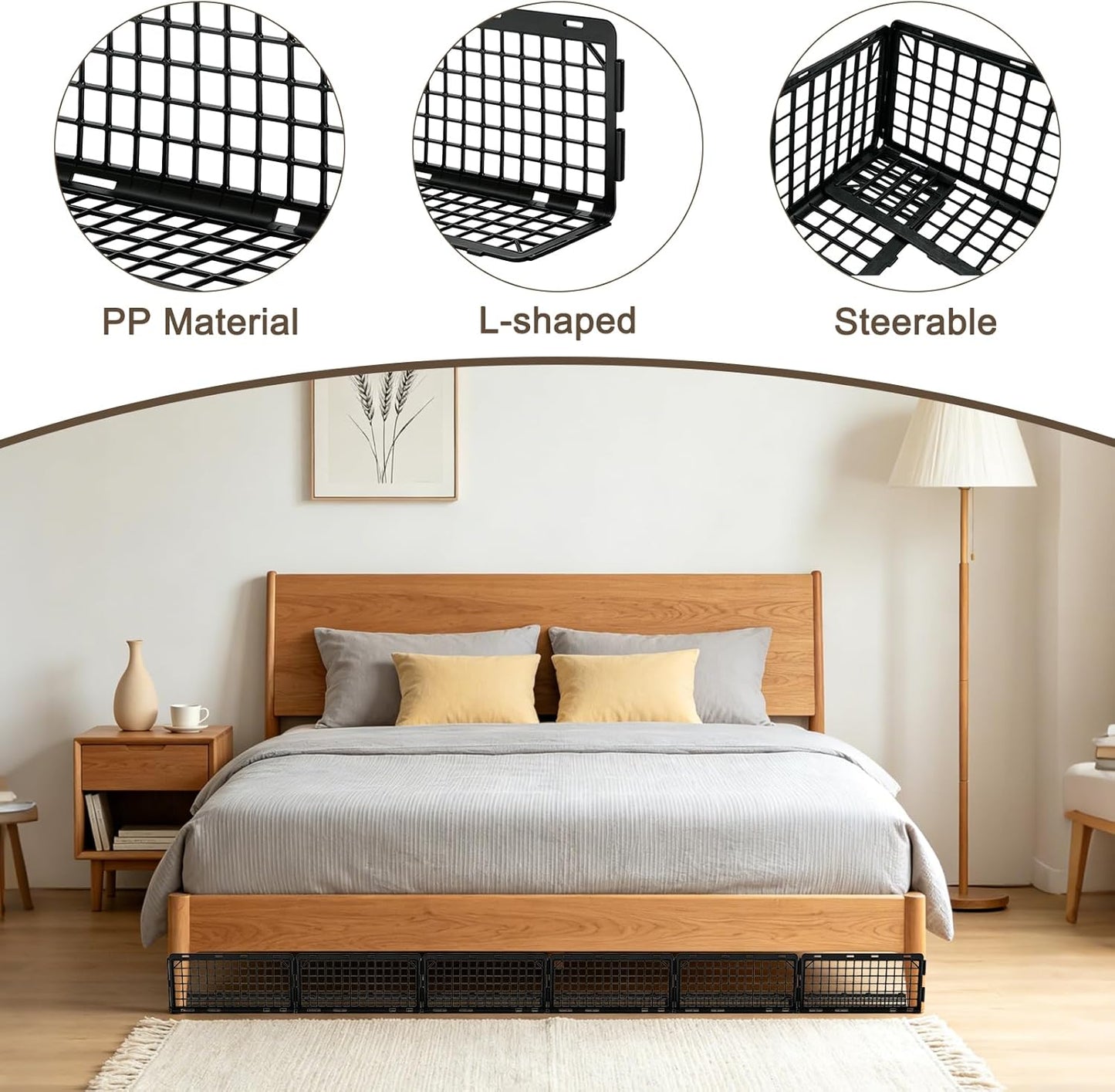 12 Pack Under Couch Blocker for Pets, Adjustable Furniture Under Bed Blocker with 30 Ties, Plastic Couch Barrier for Dogs, Cats and Small Items, Black