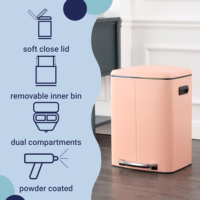 happimess HPM1005G Marco Rectangular 10.6-Gallon Double Bucket Trash Can - Image 3