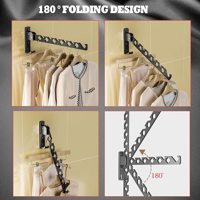 Dr.DJ Wall Mount Coat Hanger Holder Black Clothes Drying Organizer Rack Garment - Image 2