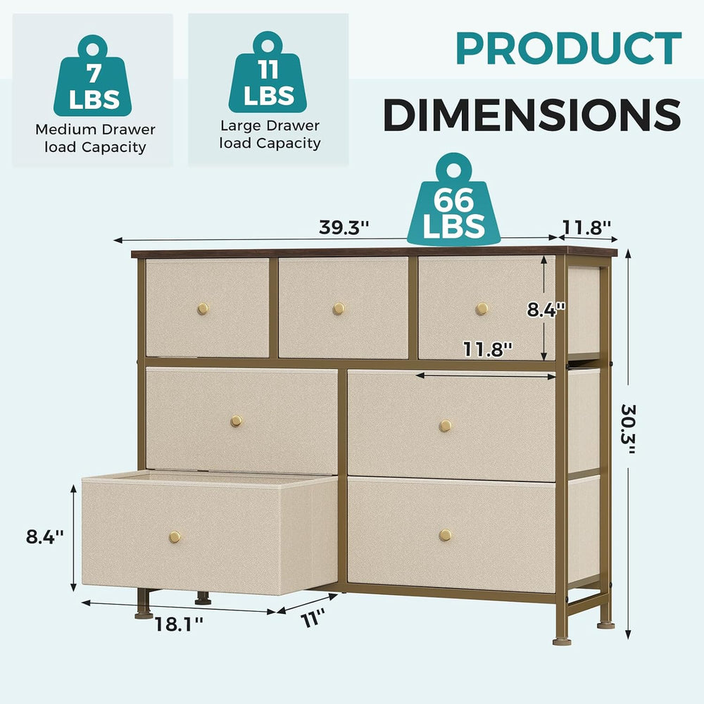 OLIXIS 7 Drawer Fabric Dresser, Storage Tower for Bedroom and Closet