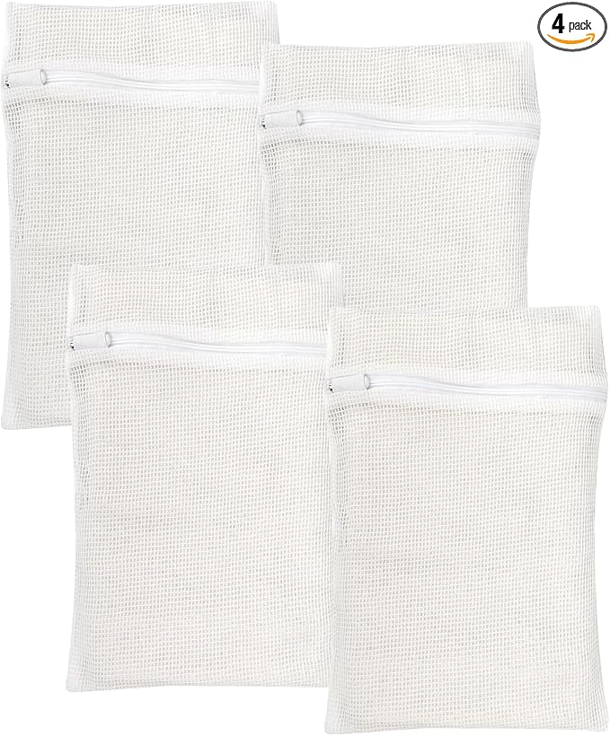 4 Piece White Small, Durable Organic Cotton Mesh Laundry Bag by NAHADS