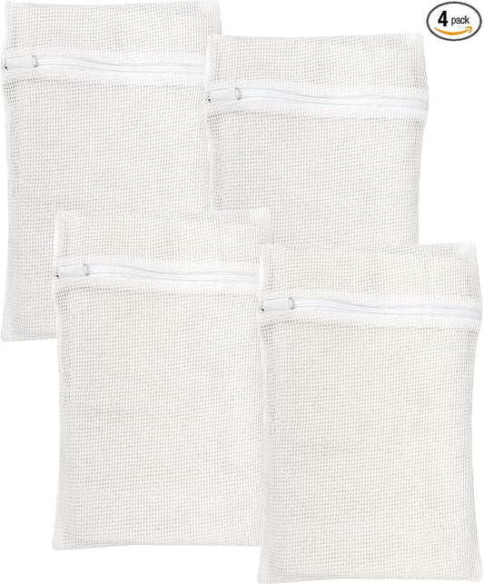 4 Piece White Small, Durable Organic Cotton Mesh Laundry Bag by NAHADS