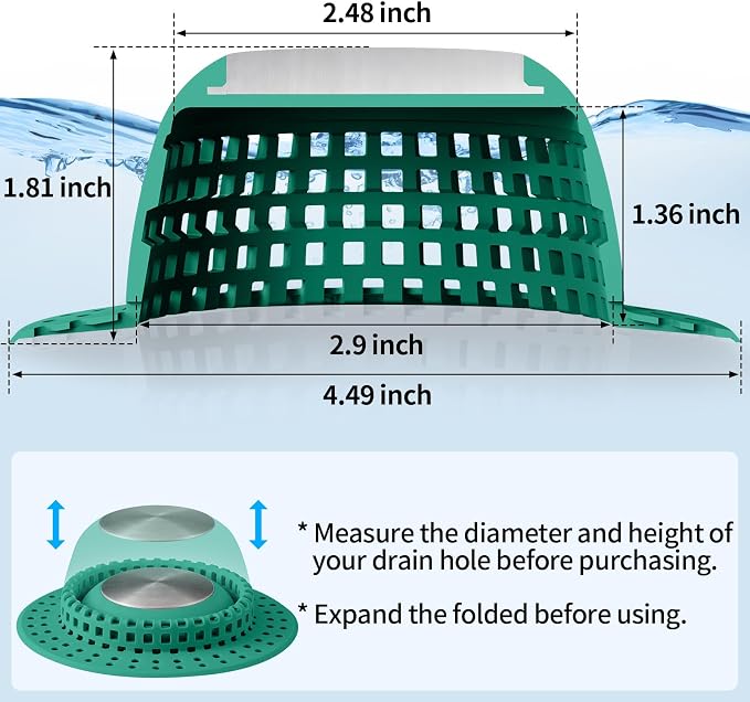Shower Drain Hair Catcher, Bathtub Drain Cover Foldable Silicone Shower & Tub - Image 6