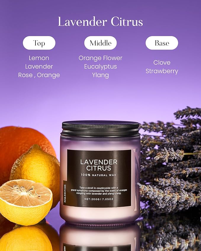 M&SENSE Lavender Citrus Scented Candle, Natural Soy Wax - Image 2