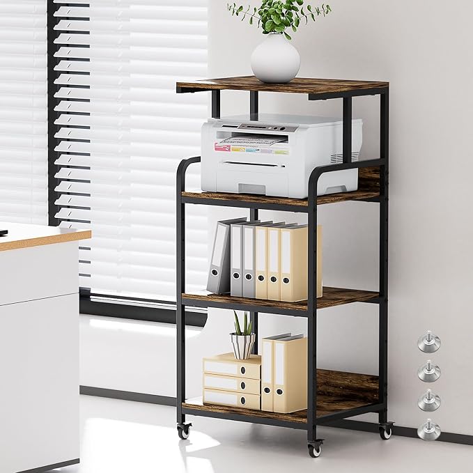 4 Tier Printer Stand with Storage Shelf, Large Tall Printer Table by Vokumba
