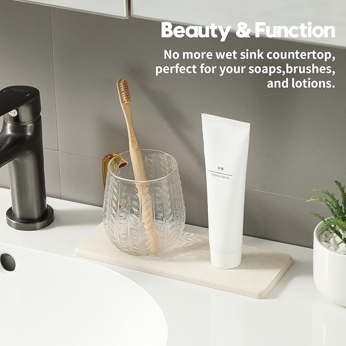 2PCS Bathroom Sink Vanity Trays, Water Absorbing Diatomite Stone Drying Soap - Image 3