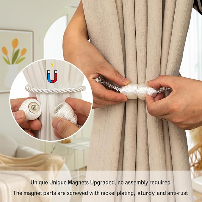 Magnetic Curtain Tiebacks Rope Tie Backs 2 Pack Curtains Holders - Image 3