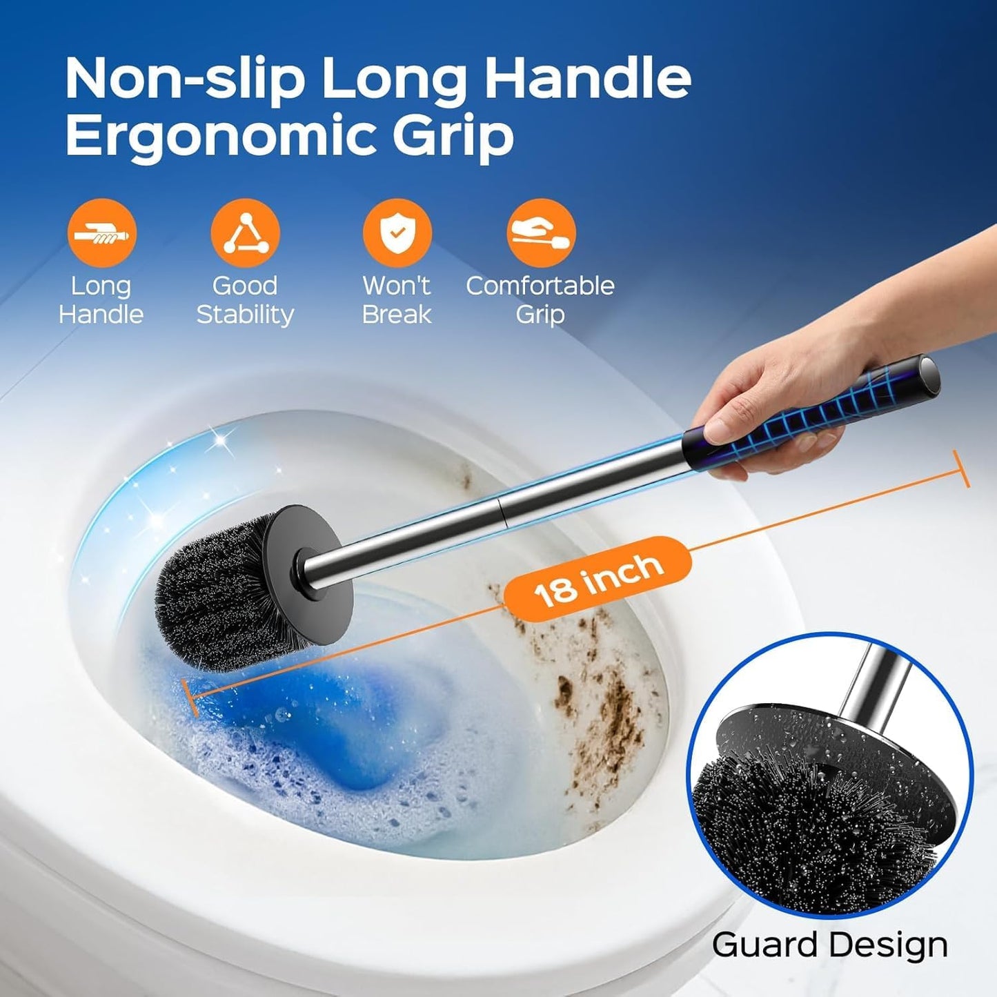 HAMITOR Toilet Bowl Brush Set: Compact Space-Saving Design with Hidden Holder for Small Bathrooms, Apartments & RVs - Bathroom Cleaning Accessories - Rustproof Toilet Scrubber Cleaner Kits Silver