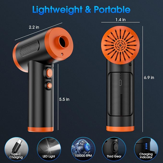 Compressed Air Duster, 100000RPM Handheld Car Vacuum/Air Blower& Pump, 3 Gear - Image 9