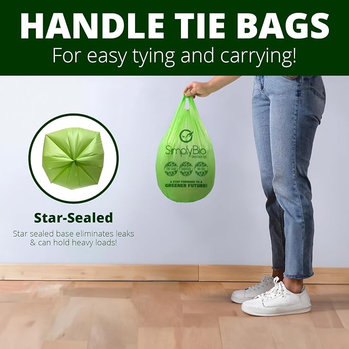 Simply Bio 1.6 Gallon Compostable Trash Bags Liners Handle, Heavy Duty Extra - Image 3