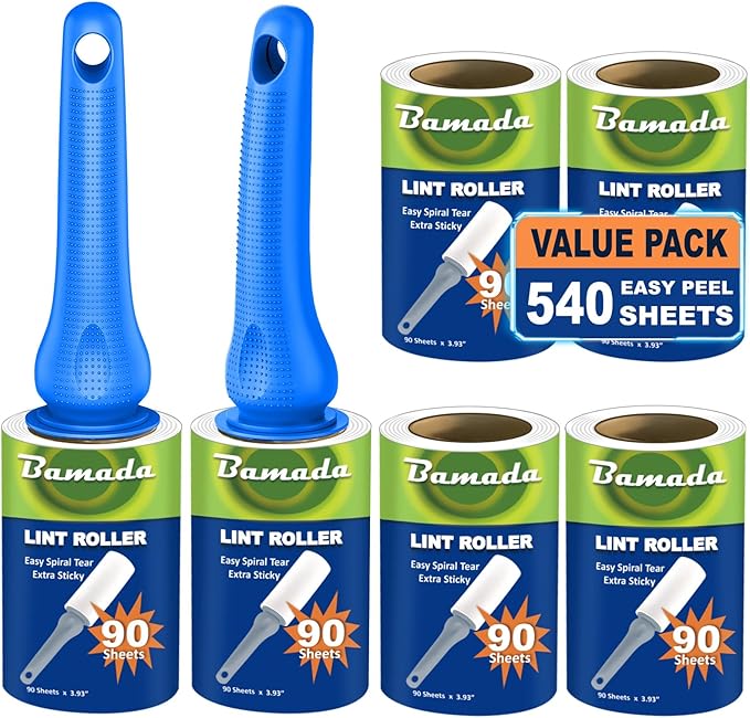 Sticky Lint Roller for Pet Hair: Lint Remover for Dog Cat Hair Mega Value Set by Bamada