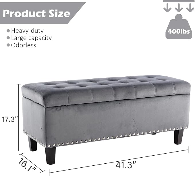 Ottoman with Storage, Storage Ottoman Bench with Button-Tufted, Upholstered End - Image 2