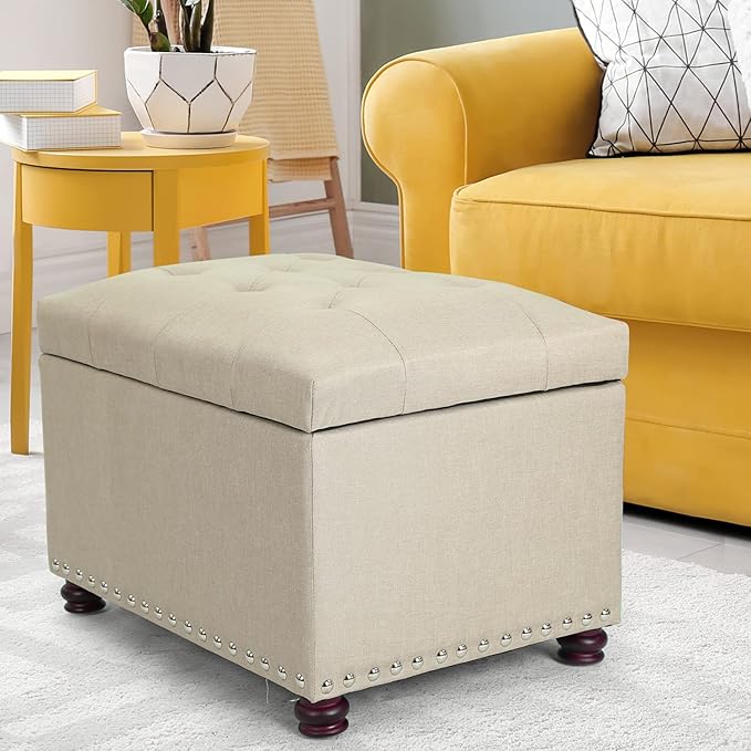 Joveco Storage Ottoman Bench Rectangular Fabric Organization Tufted Footrest - Image 2